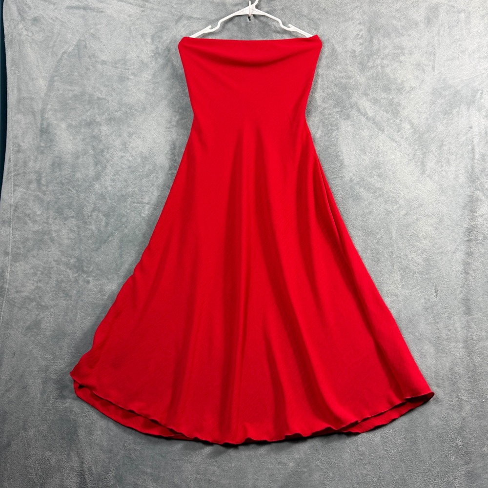 See You Monday Womens XL Red Strapless Cowl Back Midi Dress Waist Tie Coquette